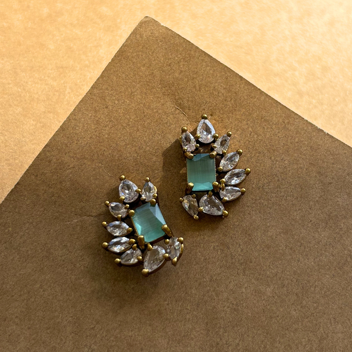 Seafoam Green Pear-Cut AD Drop Earrings