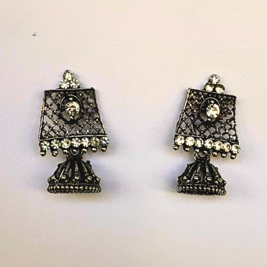 Heritage-Inspired Oxidized Earrings with Stone Detailing