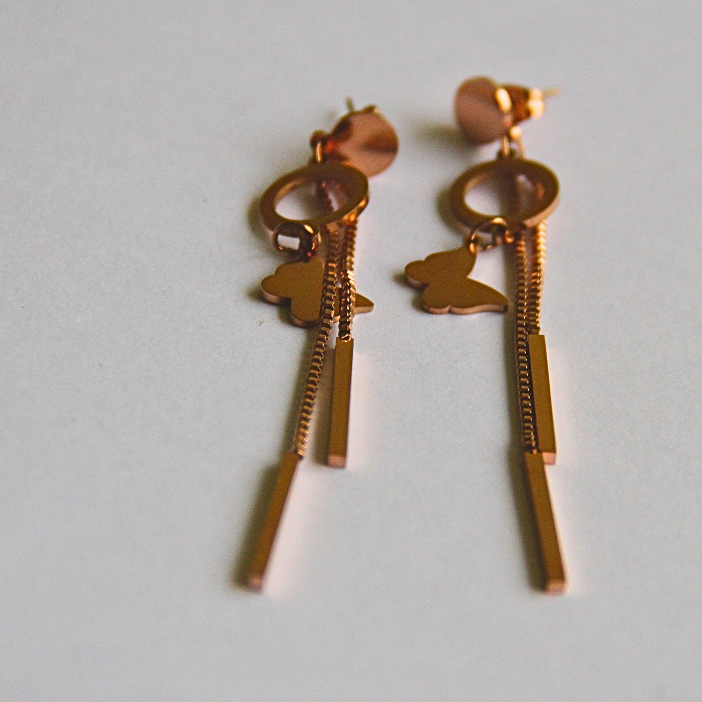 Minimal Butterfly Chain Drop Earrings