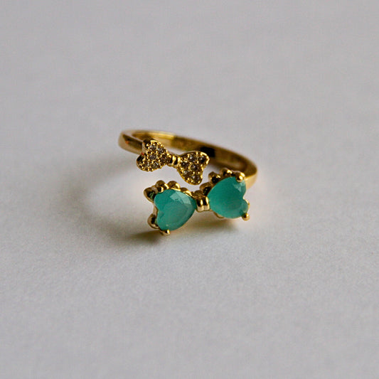 Turquoise Heart Adjustable Ring – Elegant Gold Plated Design