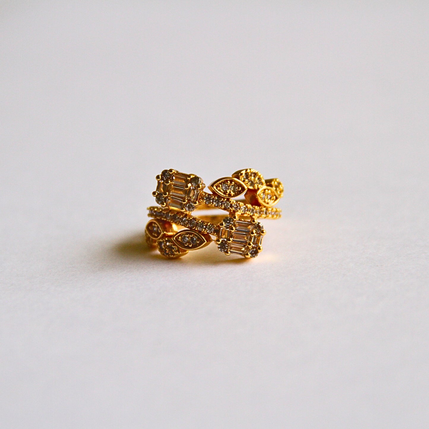 Dual Band Gold Ring with Marquise & Baguette Stones