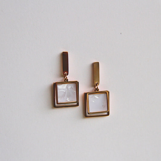 Minimal Gold & Pearl Glossy Square Earrings