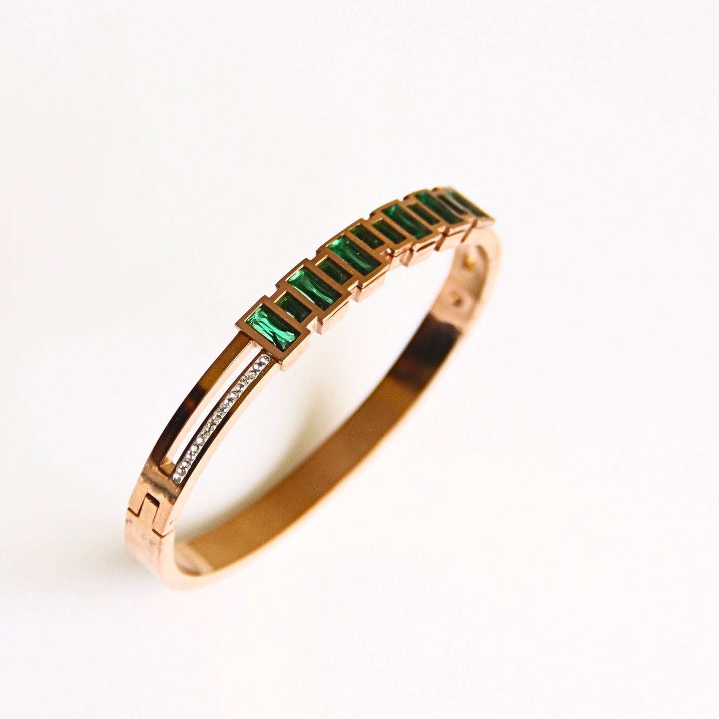 Gold Tone & Green Stone Bangle Bracelet