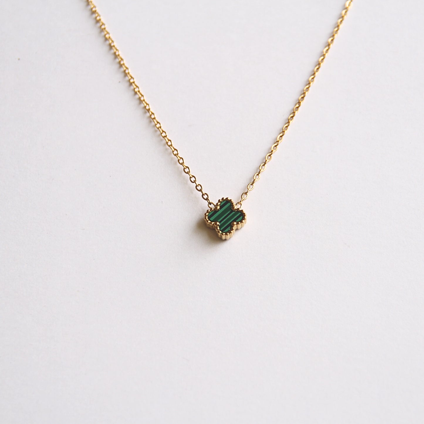 Minimalist Gold Tone Chain & Green Clover Charm Necklace