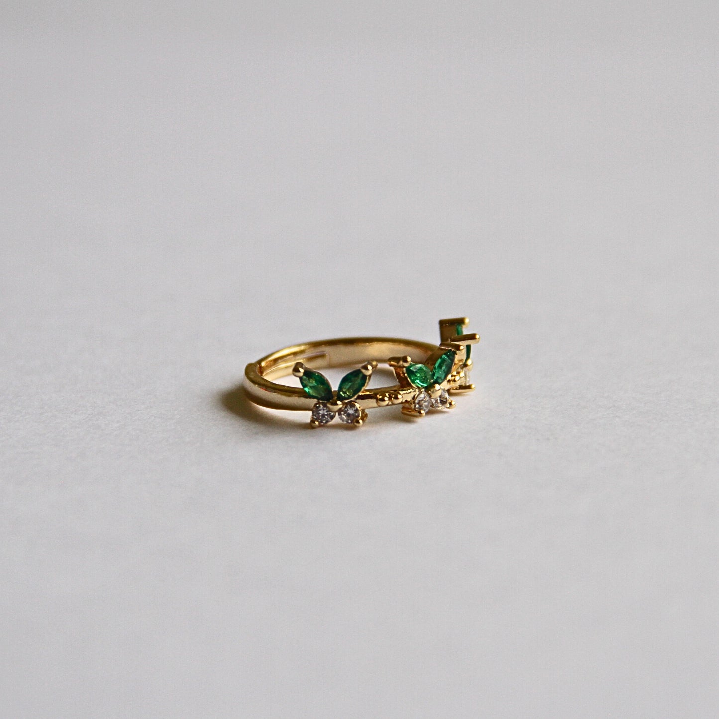 Green Butterfly Gold Ring – Adjustable Crystal Butterfly Band