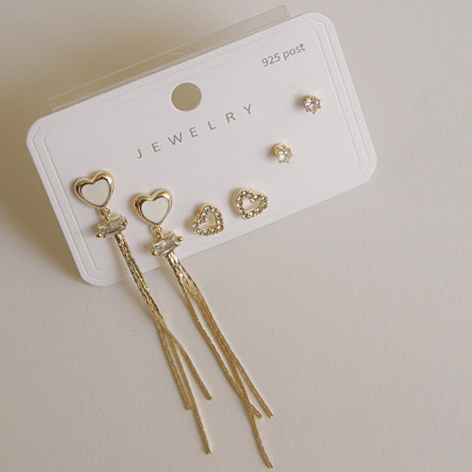 Romantic Heart & Dangle Earring Set (3 Pairs)