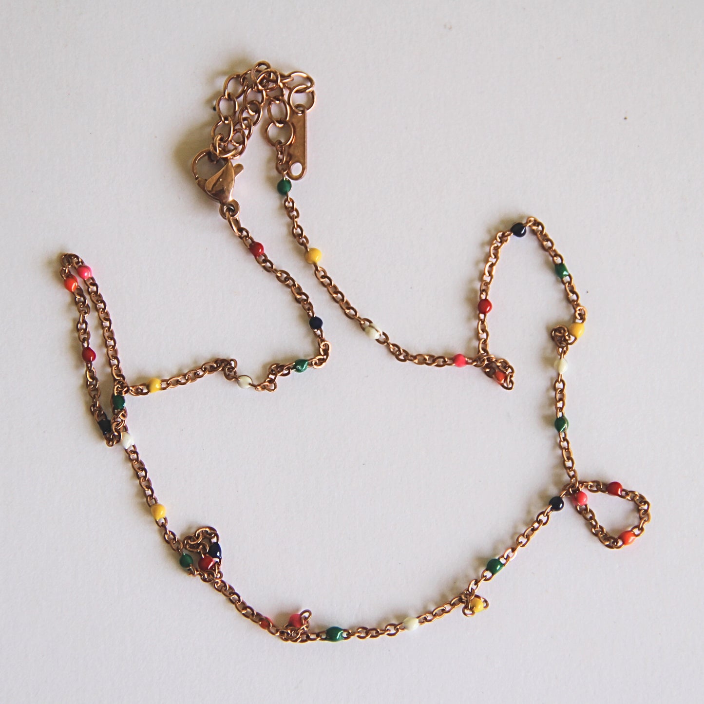 Modern Rose Gold Tone Chain with Rainbow Enamel Bead Accents