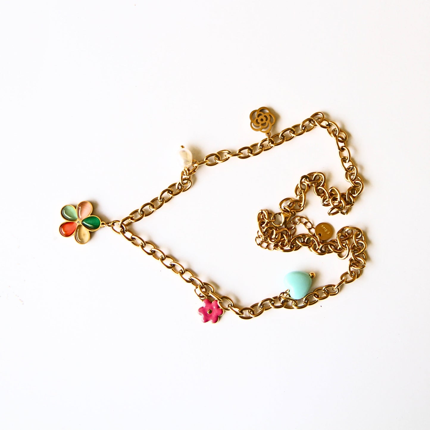 Gold Tone Multicolor Whimsical Charm Necklace