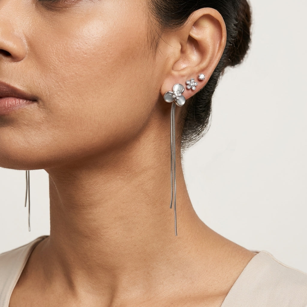 Silver Floral Cascade Drop Earrings – Anti-Tarnish & Hypoallergenic