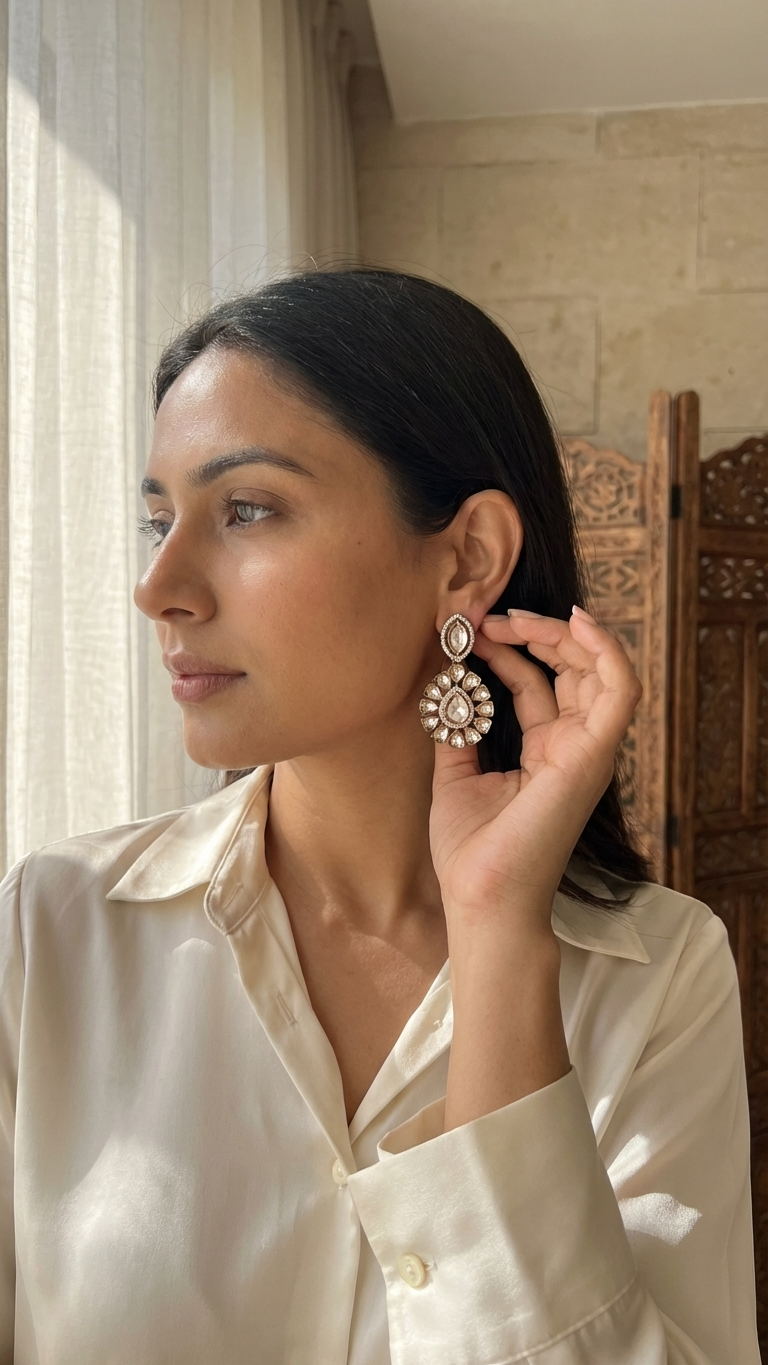 Gold-Tone Navy Pear AD Drops