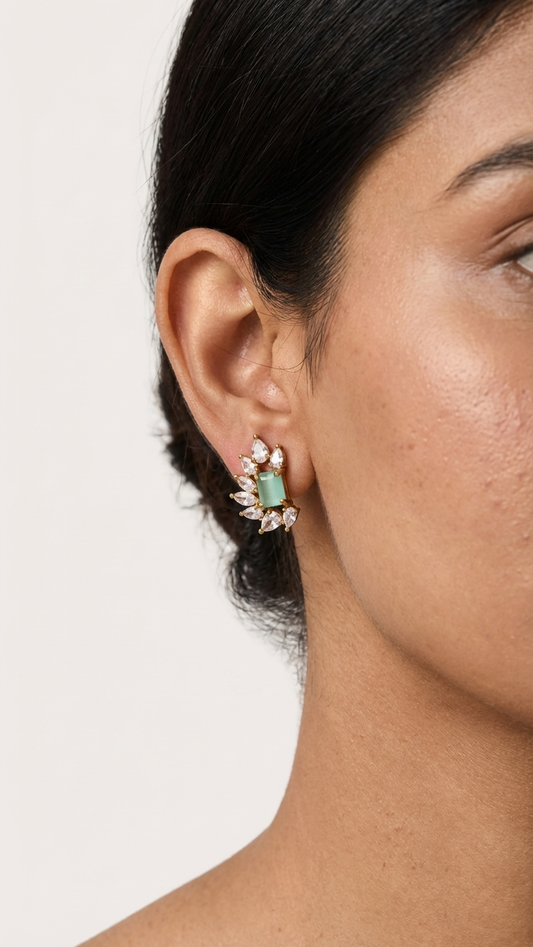 Seafoam Green Pear-Cut AD Drop Earrings