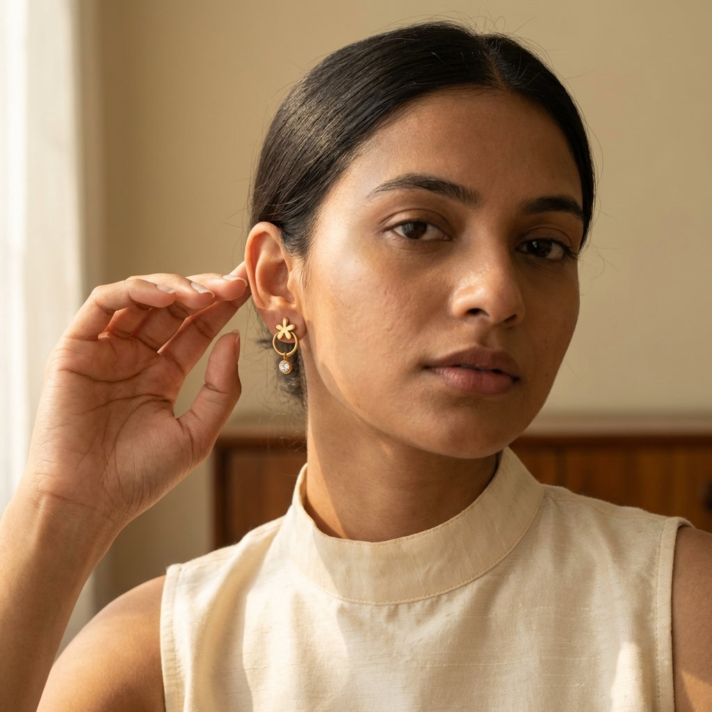 Simple Flower Charm Gold Earrings