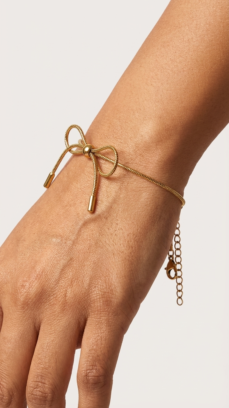 Gold Bow Chain Bracelet for Women – Adjustable Elegant Wristwear