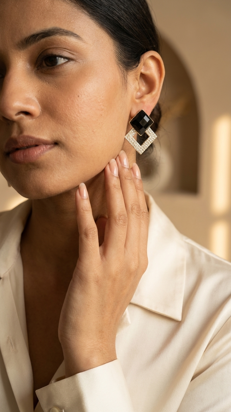 Sparkling Black Stone Party Studs