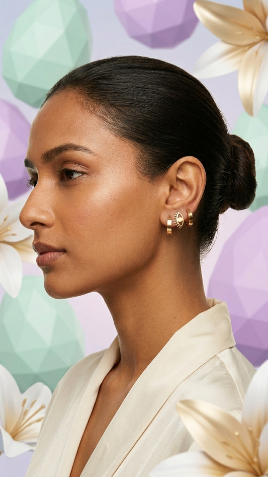 Gold Tone Evil Eye & Hoop Earring Set (3 Pairs)