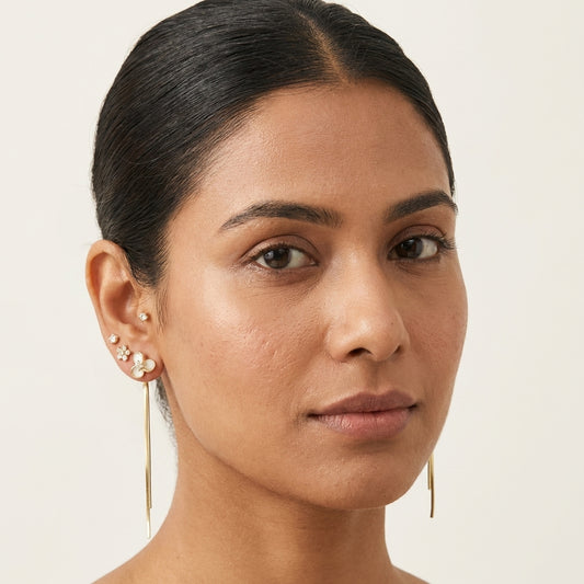 Flower & Threader Earring Set (3 Pairs)