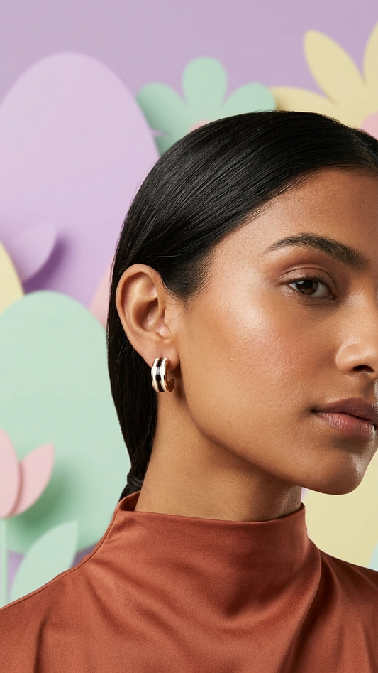 Gold Plated Enamel Sleek huggie Stripe Pattern Hoop Earrings