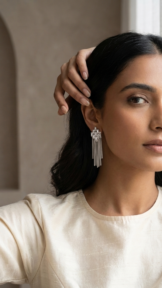 Glam Night Silver Tassel Earrings