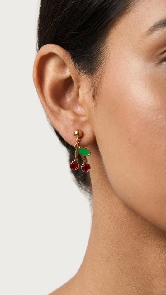 Minimal Cherry Fruit Dangle Earrings