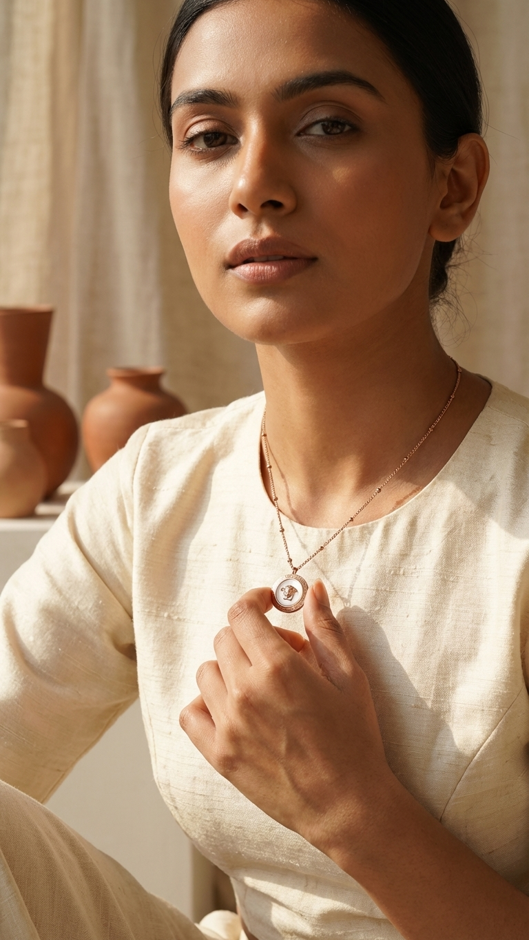 Authentic minimal Medusa Rose Gold Tone Beaded Chain Necklace