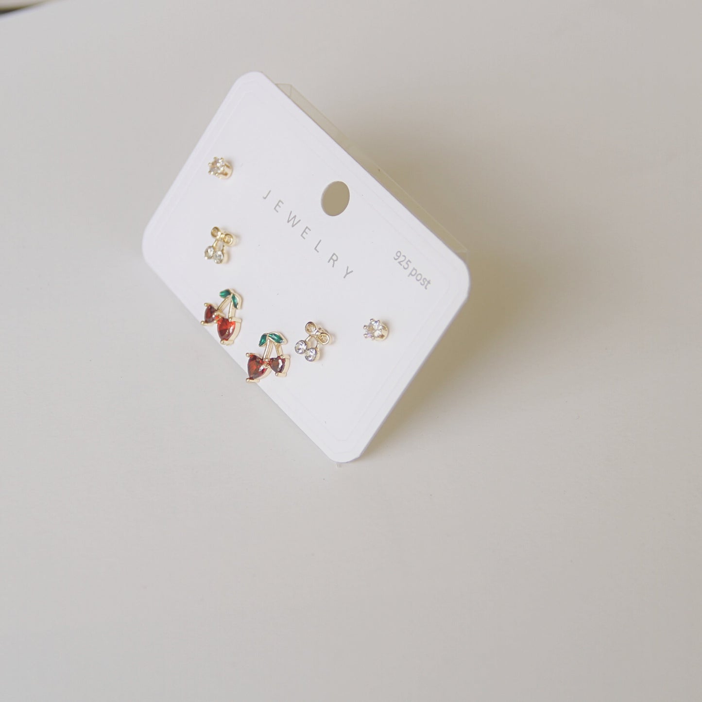 Cute Cherry & Bow Stud Earring Set (3 Pairs)