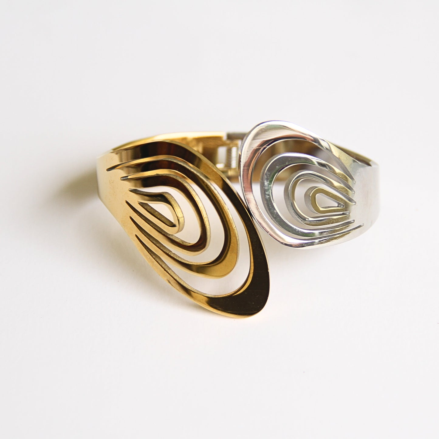 Modern Gold & Silver Swirl Hinged Bracelet