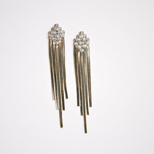 Glam Night Silver Tassel Earrings
