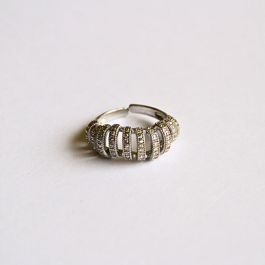 Silver Statement Ring with Diamond Cage Design