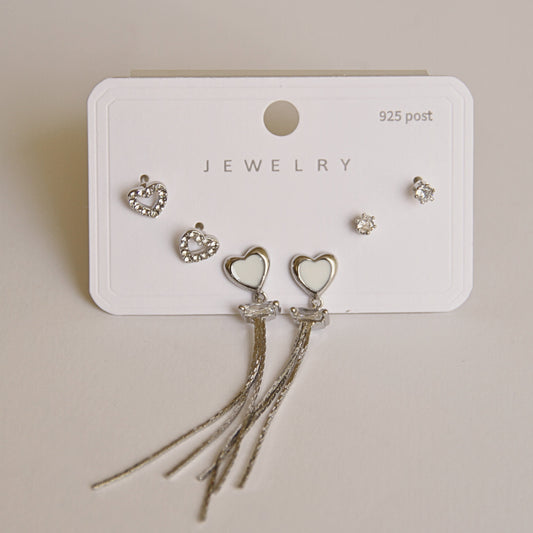 Romantic Heart & Dangle Earring Set (3 Pairs)