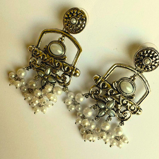Antique Finish Earrings with Pearlescent Detailing
