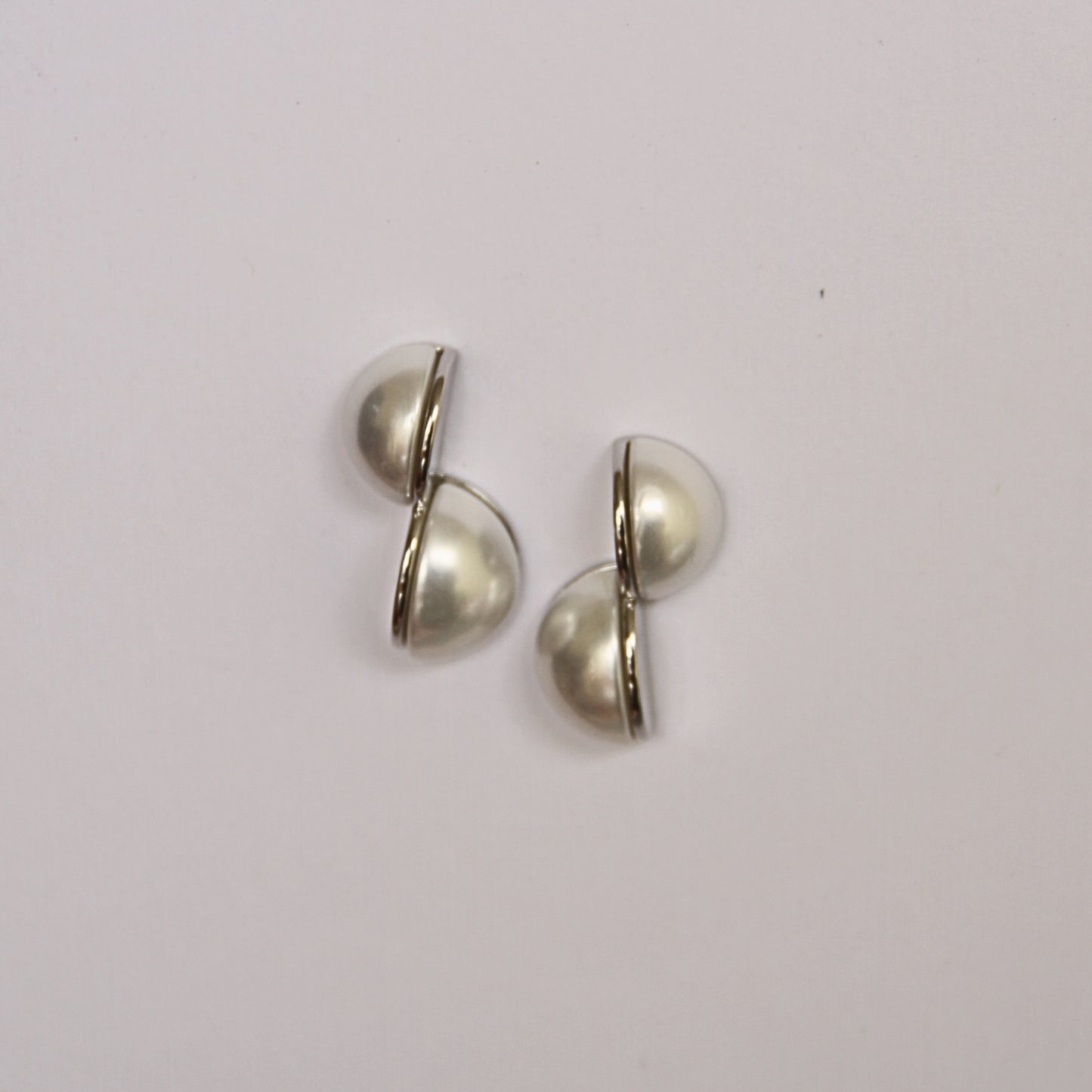 Silver-Toned Half Dome Pearl Earrings