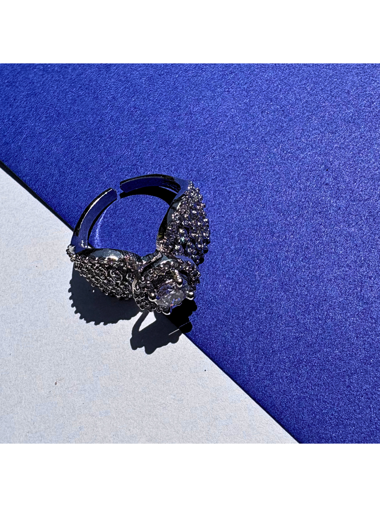 Sparkling Floral AD Adjustable Ring in Silver Finish