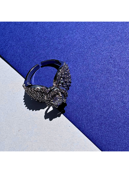 Sparkling Floral AD Adjustable Ring in Silver Finish
