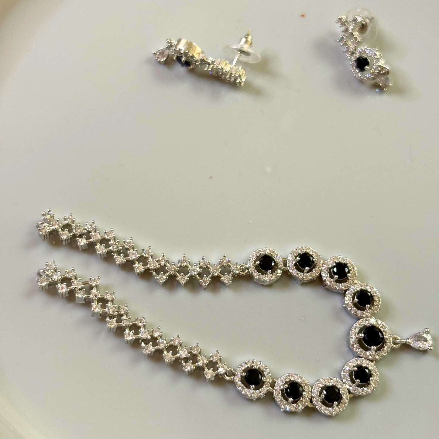 Midnight Halo Necklace & Earrings Set - Premium Silver-Tone Finish