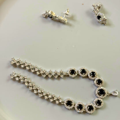 Midnight Halo Necklace & Earrings Set - Premium Silver-Tone Finish