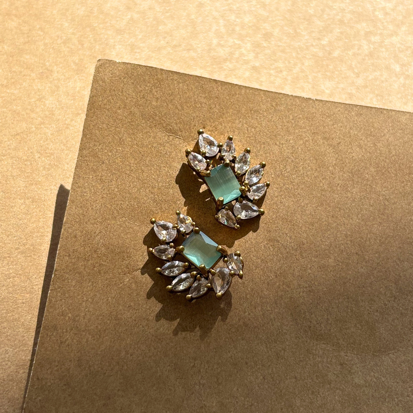 Seafoam Green Pear-Cut AD Drop Earrings