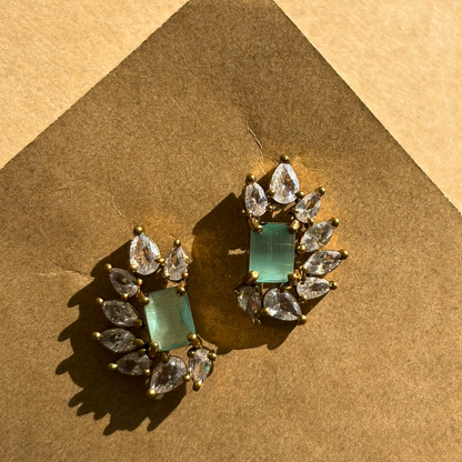 Seafoam Green Pear-Cut AD Drop Earrings