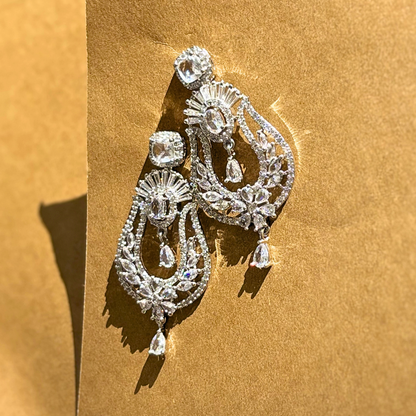 Marquise Cut Floral AD Earrings – Premium Silver Polish