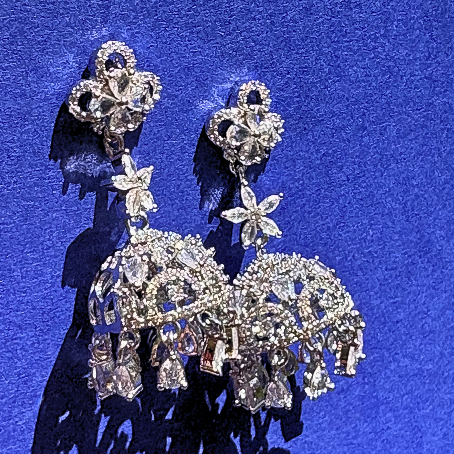 Premium Silver Polish Long Drops- AD Earrings