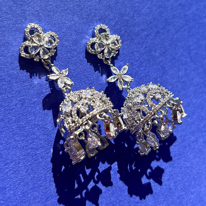 Premium Silver Polish Long Drops- AD Earrings