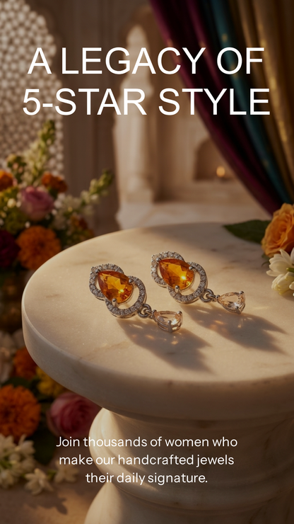 Champagne Pear-Drop AD Earrings in Silver Finish – Elegance