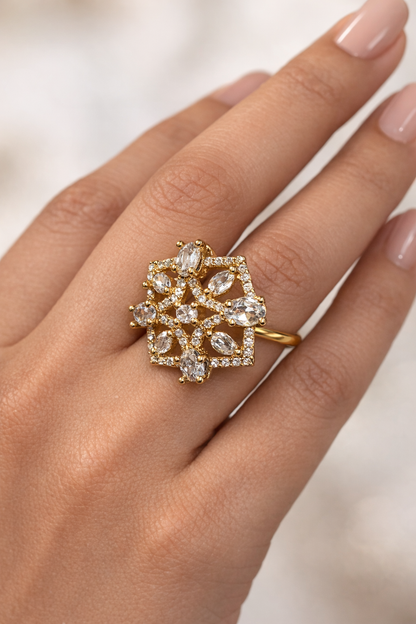 Royal Emerald-Floral AD Adjustable Ring