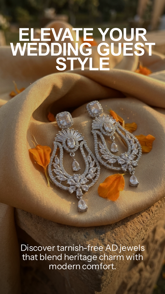 Marquise Cut Floral AD Earrings – Premium Silver Polish