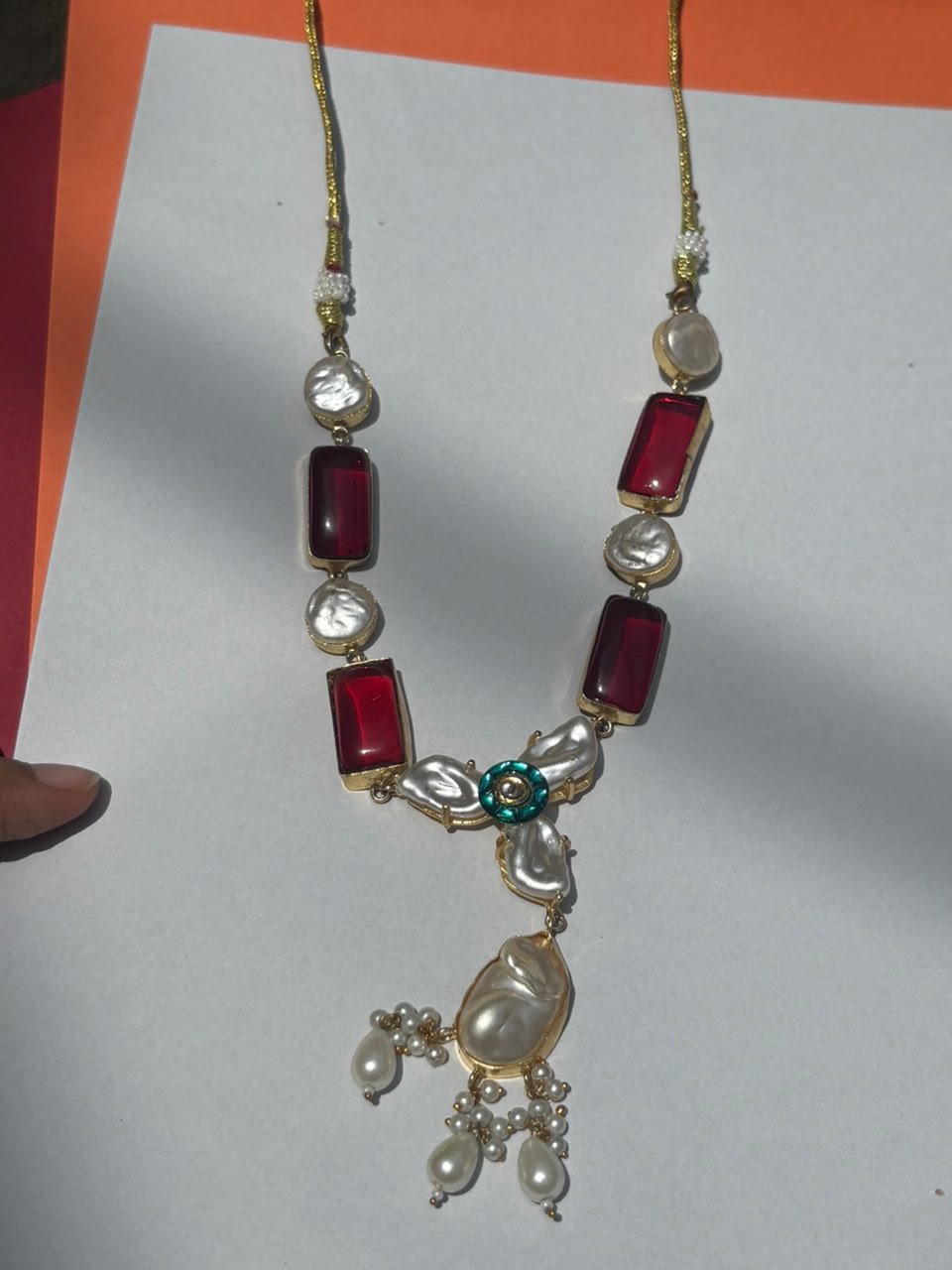 Ruby Stone & Pearl Necklace Set with Matching Earrings