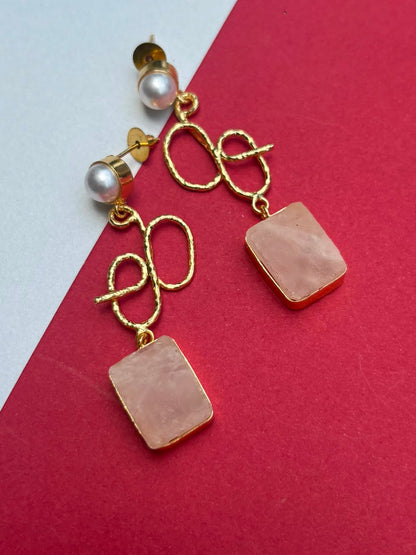 Pink Stone Statement Drop Earrings for Women | Gold Tone Pearl Earrings