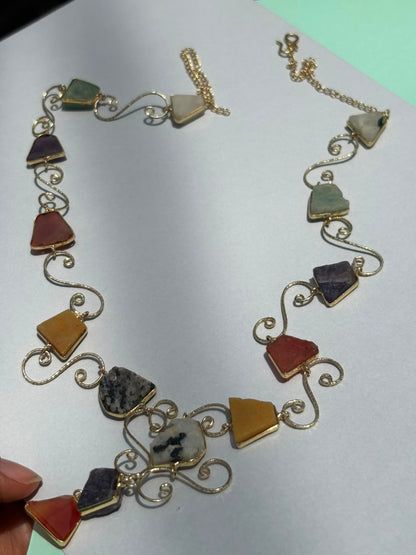 Multicolor Stone Statement Necklace for Women | Gold Tone Designer Necklace