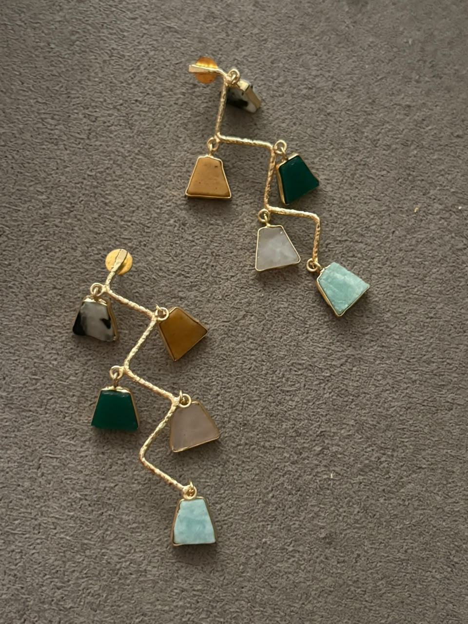 Aurora Mint & Gold Drop Earrings- multi color stone