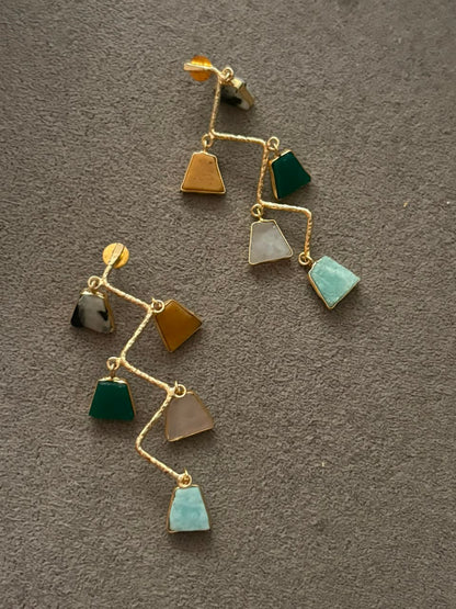 Aurora Mint & Gold Drop Earrings- multi color stone