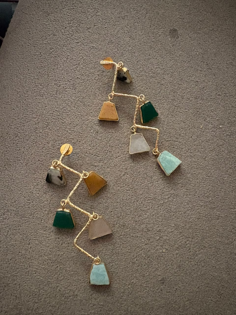 Aurora Mint & Gold Drop Earrings- multi color stone