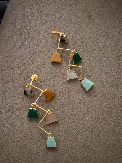 Aurora Mint & Gold Drop Earrings- multi color stone